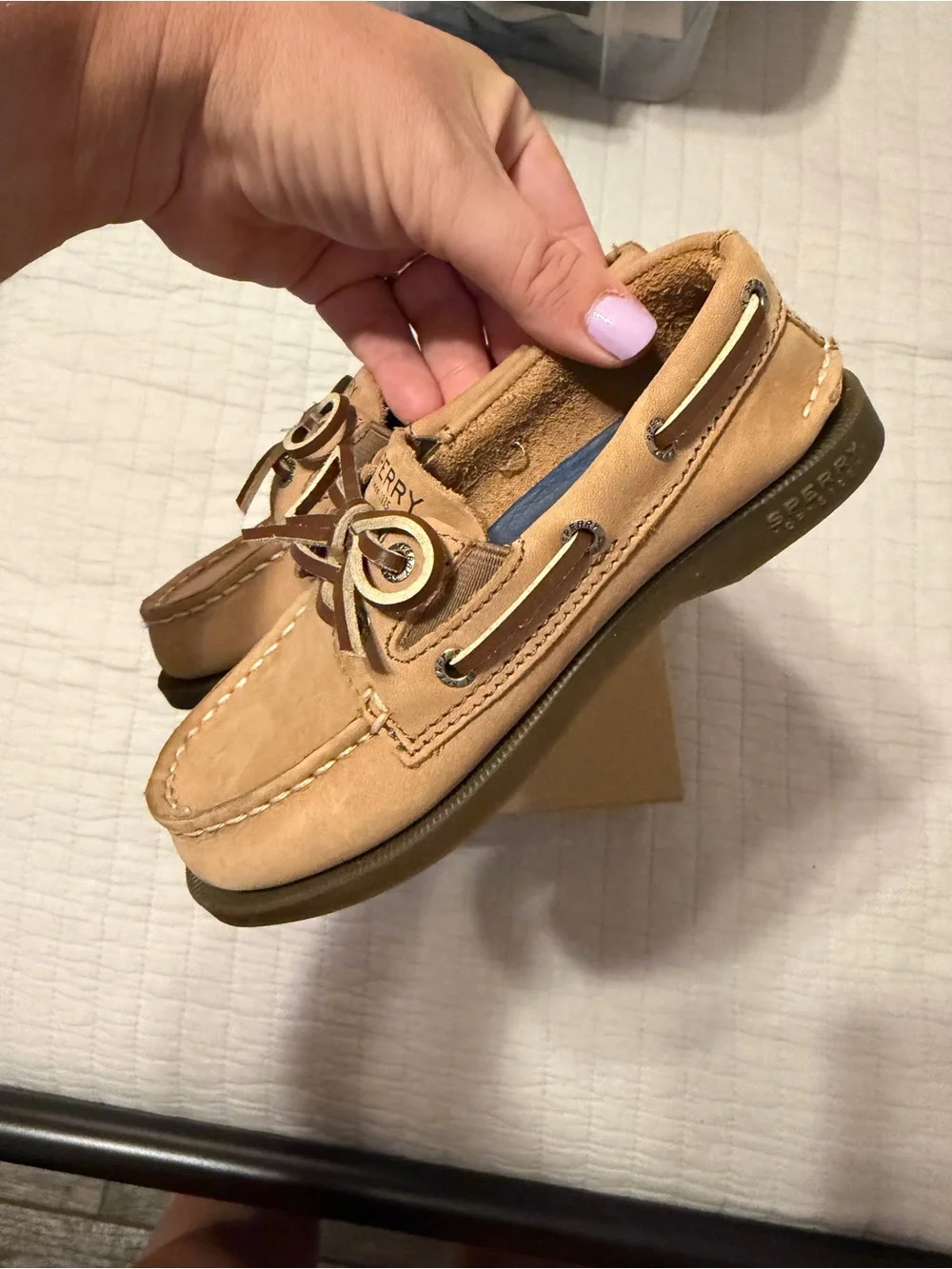 Sperry Kids Tan Leather Boat Shoes with Navy Insole